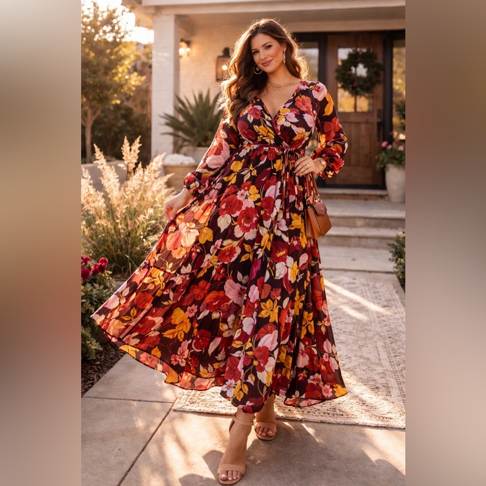 Maeve by Anthropologie Floral Wrap Maxi Dress Size 10 Fall Boho